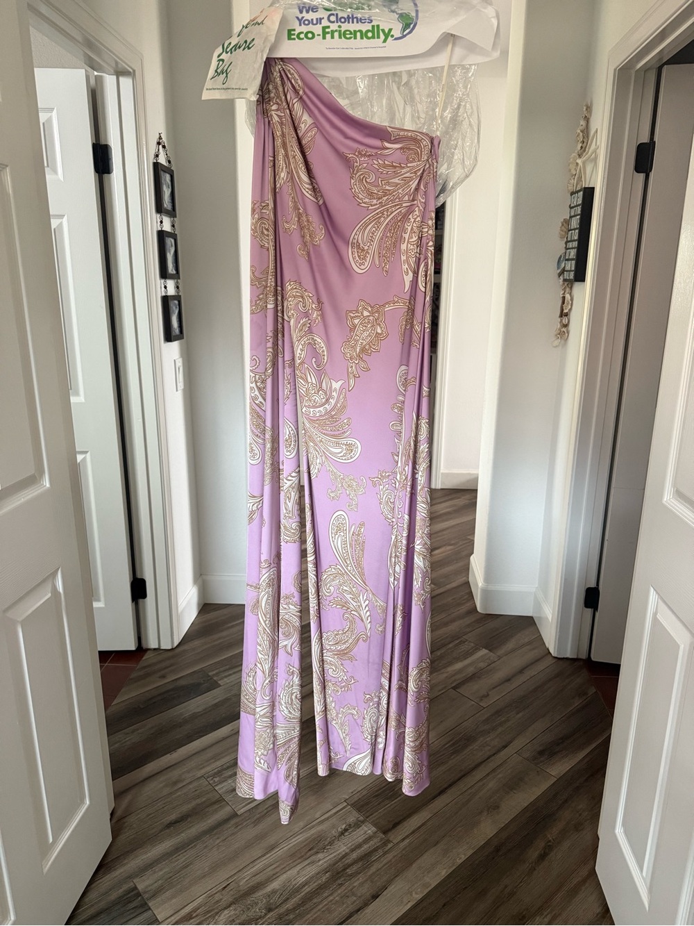 HEMANT & NANDITA Lavender One-Shoulder Maxi Dress with Gold Paisley - Picture 2 of 4